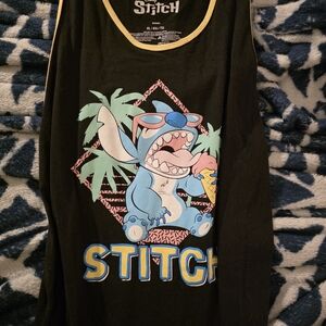 Disney Black Tank Top with Blue and Pink Stitch Design